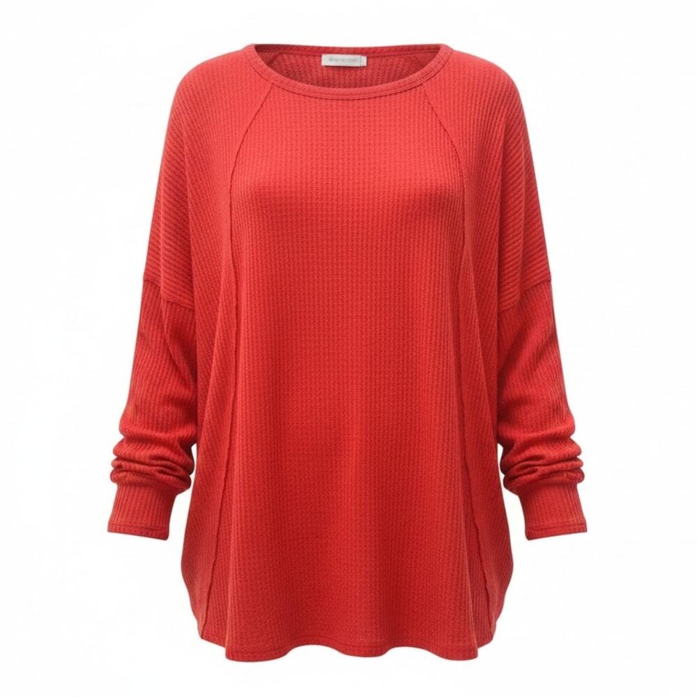 LuLaRoe Tina Womens Red Mixed Media Long Sleeve Top Suble Texture Soft Size 2XL